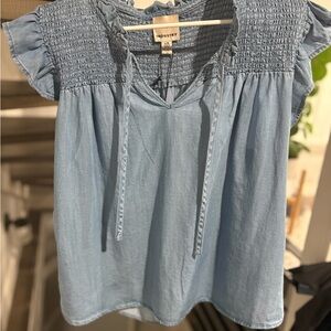 Blue Smocked Sleeveless Top
